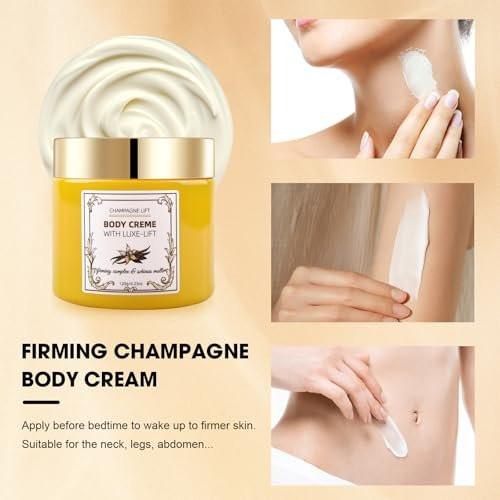 Xaninp Champagner Festigende Körpercreme – Lifting-Creme mit rosa Pfeffer & Festigungskomplex für tiefe Feuchtigkeitsversorgung & glättende Feuchtigkeitspflege, hilft die Hautelastizität zu verbessern für Arme, Beine & Körper, Vanilleduft
