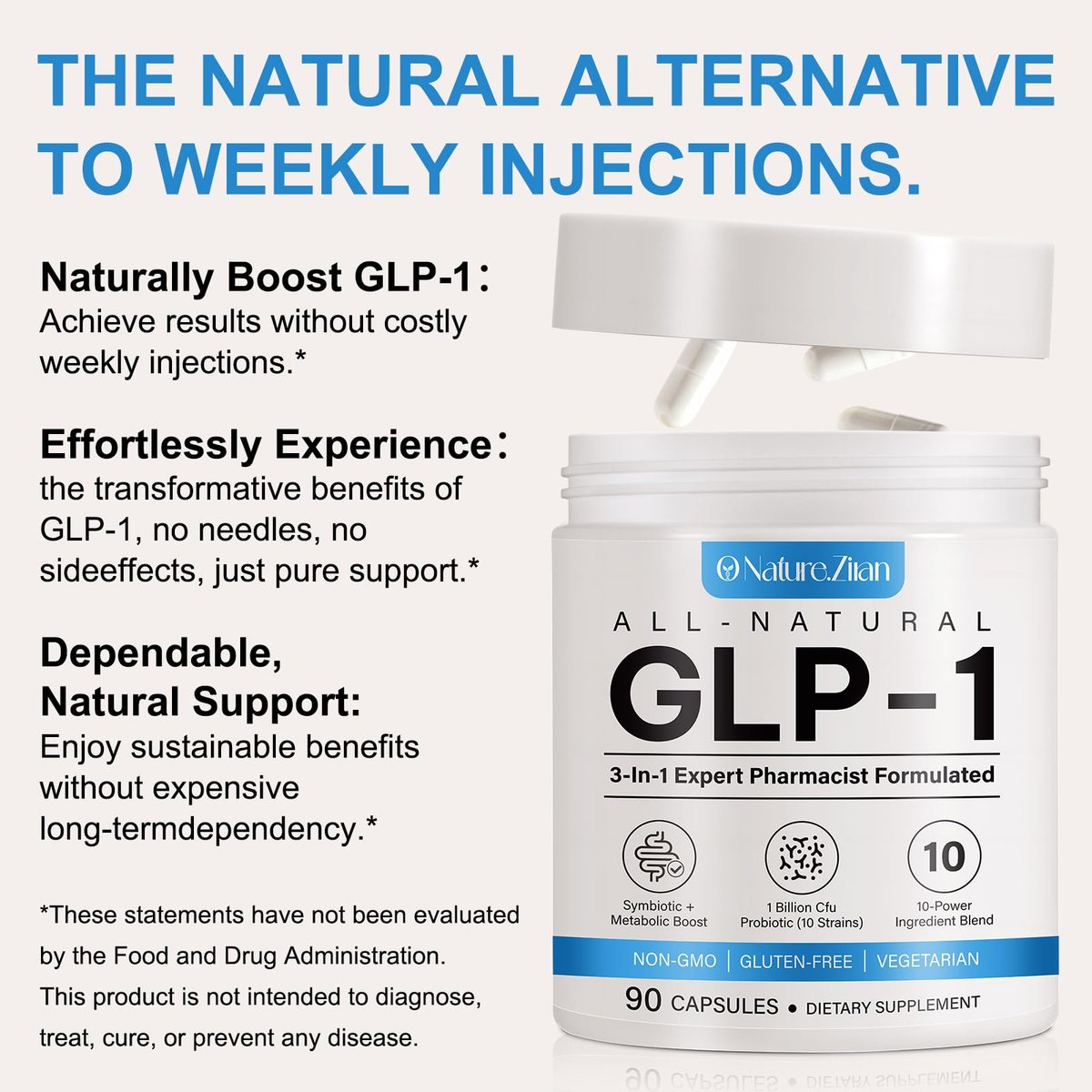 GLP-1 Supplement – Multiple Präbiotika & Probiotika für Appetit- und Stoffwechselunterstützung, GLP1 Activate Naturformel – 90 Kapseln