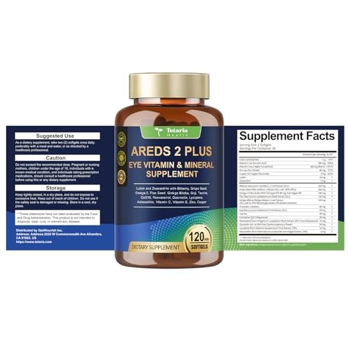 19-in-1 AREDS 2 + Augen-Vitamine für Makulagesundheit und trockene Augen, Lutein und Zeaxanthin mit Vitamin C/E, Zink, Omega-3, Unterstützung bei Augenbelastung, Druck, Nachtsicht & Hydratation - 120 Weichkapseln