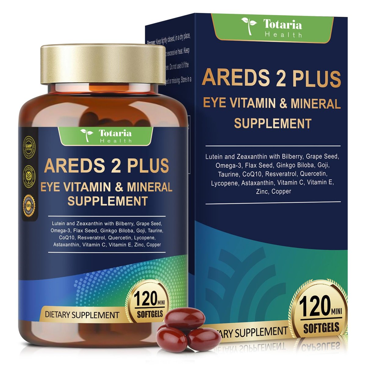 19-in-1 AREDS 2 + Augen-Vitamine für Makulagesundheit und trockene Augen, Lutein und Zeaxanthin mit Vitamin C/E, Zink, Omega-3, Unterstützung bei Augenbelastung, Druck, Nachtsicht & Hydratation - 120 Weichkapseln