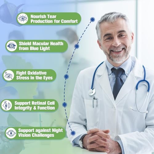 19-in-1 AREDS 2 + Augen-Vitamine für Makulagesundheit und trockene Augen, Lutein und Zeaxanthin mit Vitamin C/E, Zink, Omega-3, Unterstützung bei Augenbelastung, Druck, Nachtsicht & Hydratation - 120 Weichkapseln