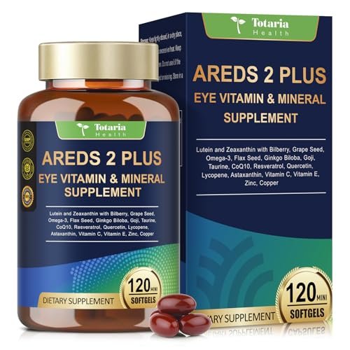19-in-1 AREDS 2 + Augen-Vitamine für Makulagesundheit und trockene Augen, Lutein und Zeaxanthin mit Vitamin C/E, Zink, Omega-3, Unterstützung bei Augenbelastung, Druck, Nachtsicht & Hydratation - 120 Weichkapseln
