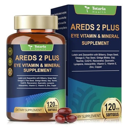 19-in-1 AREDS 2 + Augen-Vitamine für Makulagesundheit und trockene Augen, Lutein und Zeaxanthin mit Vitamin C/E, Zink, Omega-3, Unterstützung bei Augenbelastung, Druck, Nachtsicht & Hydratation - 120 Weichkapseln