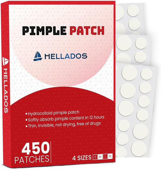 Hellados™ 450 Pickel-Pflaster für das Gesicht, 4 Größen Akne-Pflaster, Hydrokolloid-Pflaster, Hautunreinheiten-Pflaster mit Teebaumöl und Ringelblumenöl