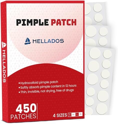 Hellados™ 450 Pickel-Pflaster für das Gesicht, 4 Größen Akne-Pflaster, Hydrokolloid-Pflaster, Hautunreinheiten-Pflaster mit Teebaumöl und Ringelblumenöl