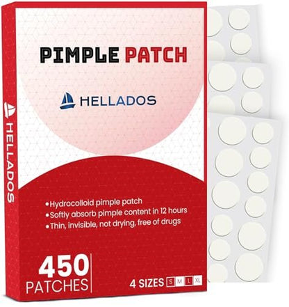 Hellados™ 450 Pickel-Pflaster für das Gesicht, 4 Größen Akne-Pflaster, Hydrokolloid-Pflaster, Hautunreinheiten-Pflaster mit Teebaumöl und Ringelblumenöl