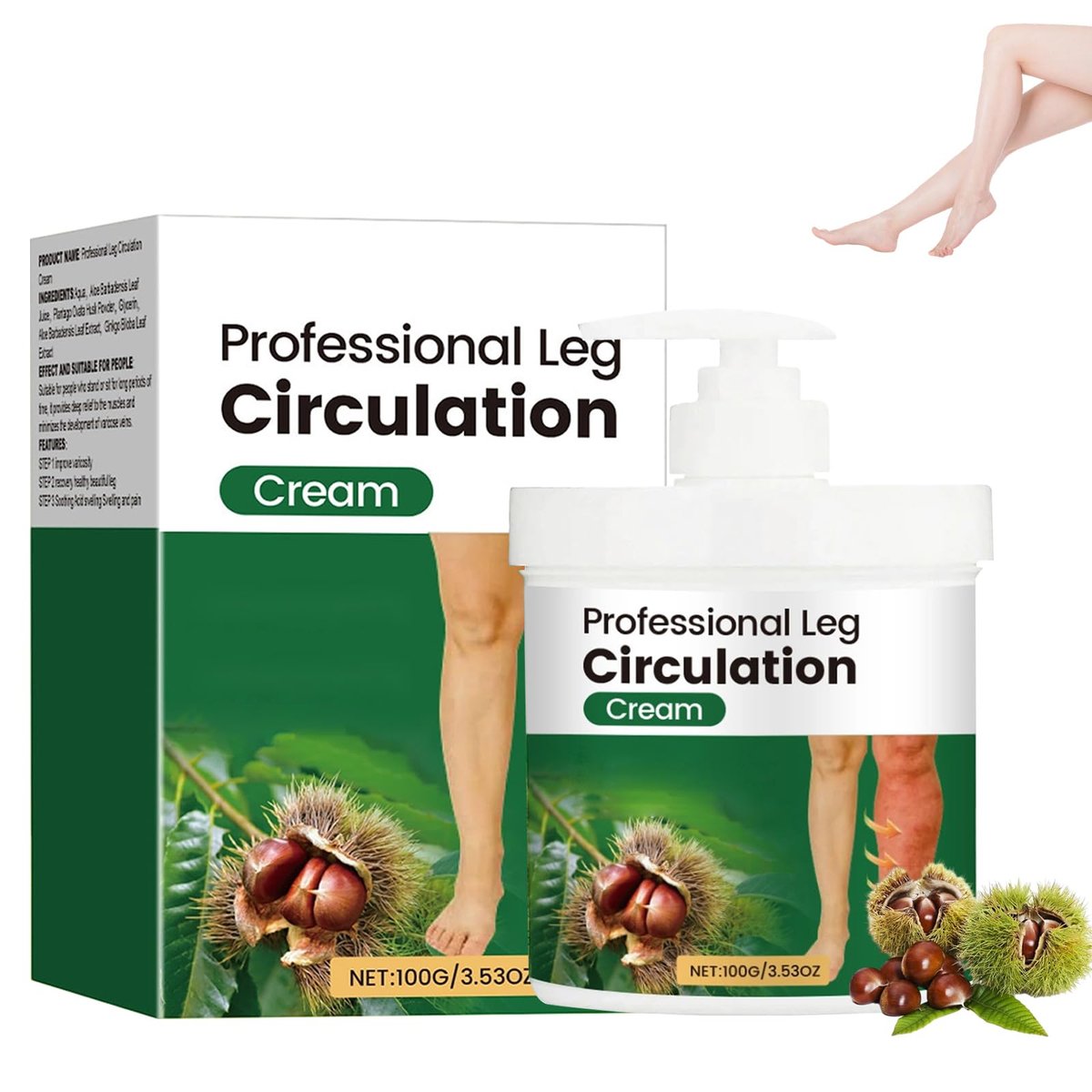 LHBMET Professionelle Bein-Circulation-Creme – Beinberuhigende Creme gegen Schwellungen für Beine und Füße – Wirksame Linderung von Beinbeschwerden (1 Stück)