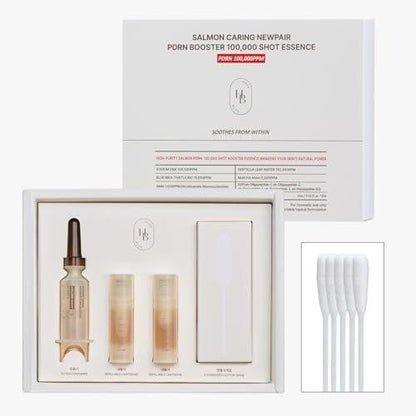 HEVEBLUE Salmon Caring Centella New Pair PDRN Booster 100,000 Shot Essence (2er-Pack) – Salmon PDRN, Regeneration und Verjüngung, verfeinerte Hauttextur, geringe Reizung, Koreanische Hautpflege, K-Beauty