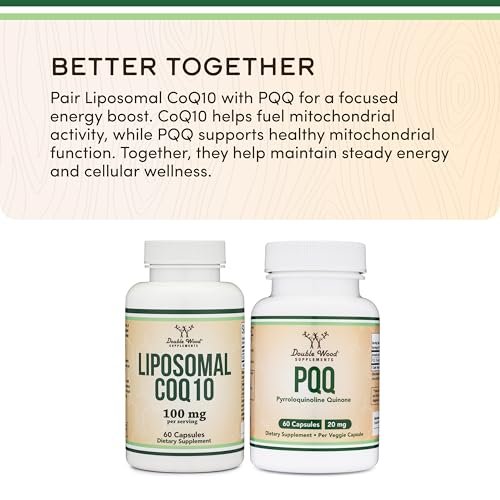 Liposomales CoQ10 Supplement für Antioxidantien- und Energieunterstützung (100 mg pro Portion, 60-Tage-Vorrat), drittanbietergetestet, vegan, nicht-GVO von Double Wood