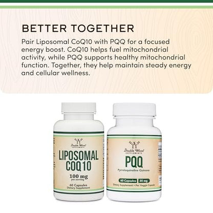 Liposomales CoQ10 Supplement für Antioxidantien- und Energieunterstützung (100 mg pro Portion, 60-Tage-Vorrat), drittanbietergetestet, vegan, nicht-GVO von Double Wood