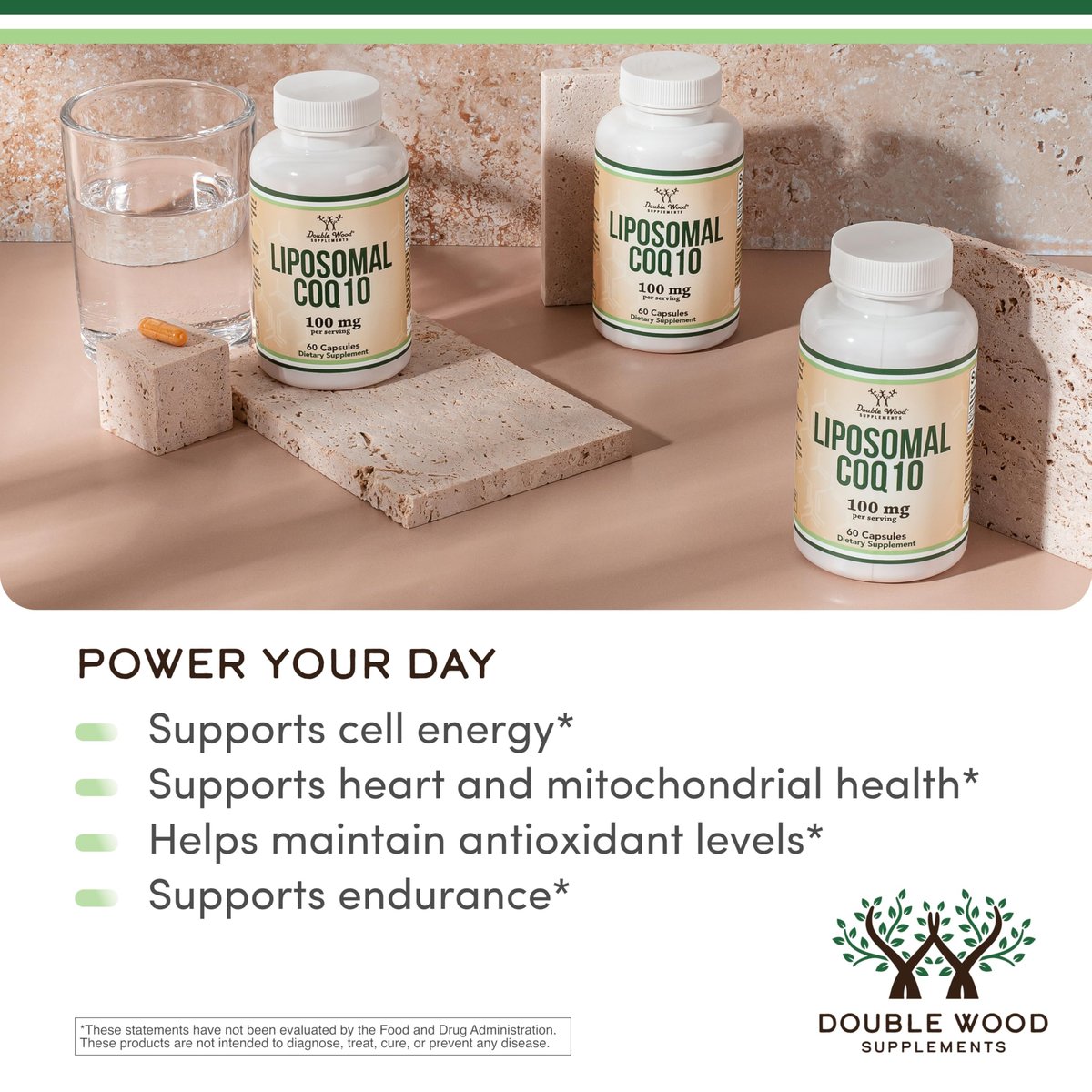 Liposomales CoQ10 Supplement für Antioxidantien- und Energieunterstützung (100 mg pro Portion, 60-Tage-Vorrat), drittanbietergetestet, vegan, nicht-GVO von Double Wood