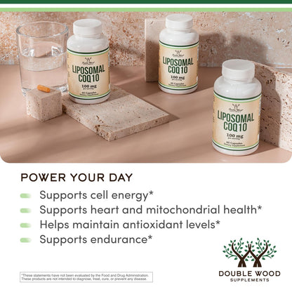 Liposomales CoQ10 Supplement für Antioxidantien- und Energieunterstützung (100 mg pro Portion, 60-Tage-Vorrat), drittanbietergetestet, vegan, nicht-GVO von Double Wood