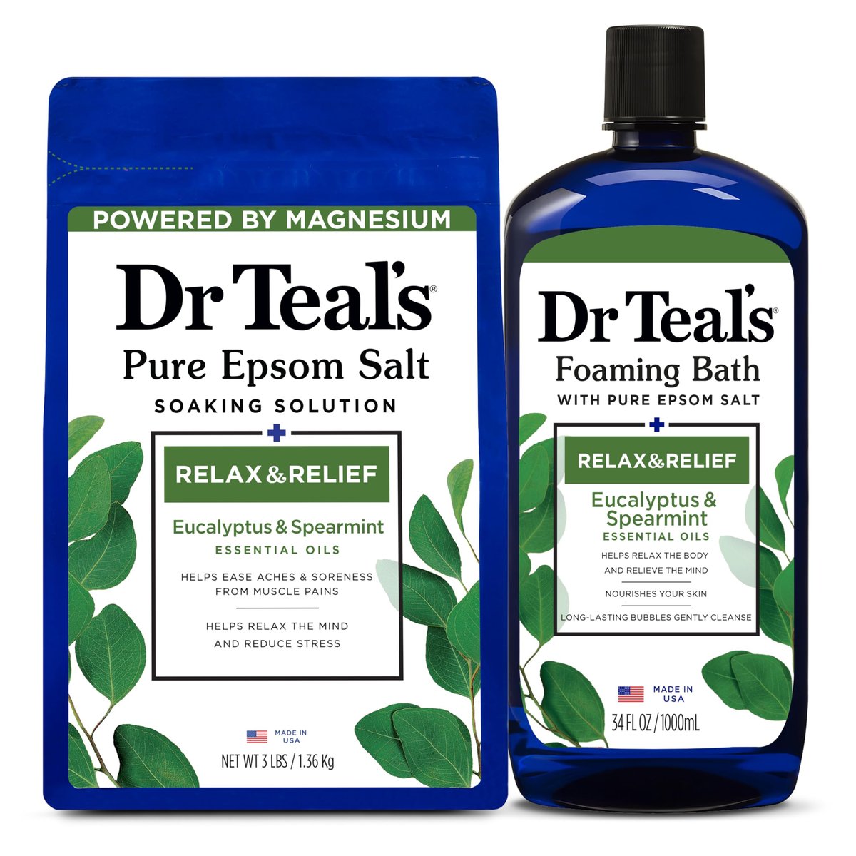 Dr Teal's Badesalz & Schaumbad Entspannung & Linderung mit Eukalyptus & Pfefferminze, Kombi-Pack