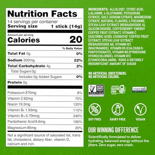 Liquid I.V.® Hydration Multiplier Zuckerfrei + Energie - Fruit Punch | Elektrolyt-Pulver-Mix | 1 Packung (14 Portionen)