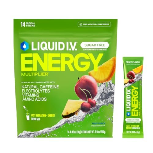 Liquid I.V.® Hydration Multiplier Zuckerfrei + Energie - Fruit Punch | Elektrolyt-Pulver-Mix | 1 Packung (14 Portionen)