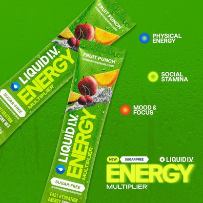 Liquid I.V.® Hydration Multiplier Zuckerfrei + Energie - Fruit Punch | Elektrolyt-Pulver-Mix | 1 Packung (14 Portionen)