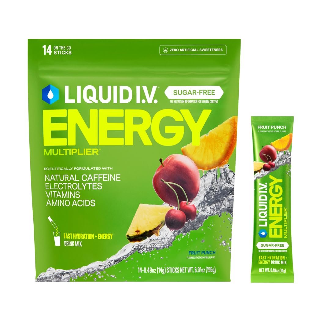 Liquid I.V.® Hydration Multiplier Zuckerfrei + Energie - Fruit Punch | Elektrolyt-Pulver-Mix | 1 Packung (14 Portionen)