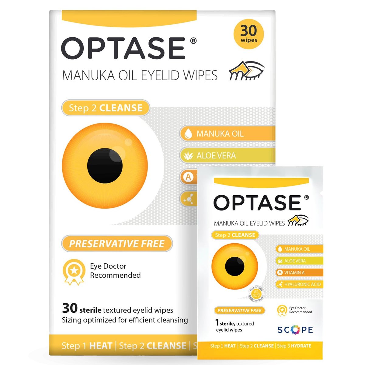 OPTASE Manuka Öl Augenlid-Reinigungstücher, 30 Stück – Konservierungsmittelfreie Lidpflege für tägliche Hygiene und Komfort – Von Ärzten empfohlen