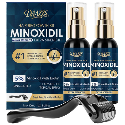 5% Minoxidil Haarwuchs für Männer und Frauen: Nachwachsende Topische Lösung für Bart Spray Kit – Extra starke Behandlung mit Minoxidil und Biotin gegen Haarausfall & Ausdünnung für dichteres Serum – 2 Stück
