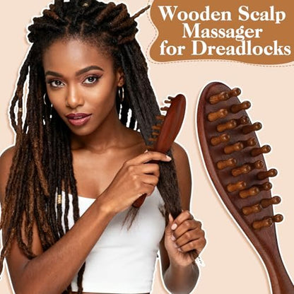 ProSuites 3er-Pack Holz-Skalpmassagegerät mit langem Griff für Dreadlocks - Multifunktionaler Haarmassagegerät für Männer & Frauen