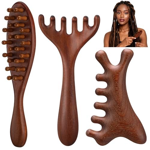 ProSuites 3er-Pack Holz-Skalpmassagegerät mit langem Griff für Dreadlocks - Multifunktionaler Haarmassagegerät für Männer & Frauen
