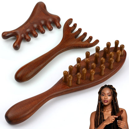 ProSuites 3er-Pack Holz-Skalpmassagegerät mit langem Griff für Dreadlocks - Multifunktionaler Haarmassagegerät für Männer & Frauen
