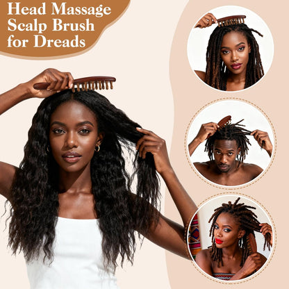 ProSuites 3er-Pack Holz-Skalpmassagegerät mit langem Griff für Dreadlocks - Multifunktionaler Haarmassagegerät für Männer & Frauen