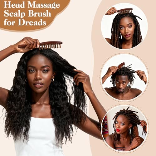 ProSuites 3er-Pack Holz-Skalpmassagegerät mit langem Griff für Dreadlocks - Multifunktionaler Haarmassagegerät für Männer & Frauen