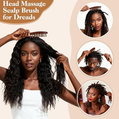 ProSuites 3er-Pack Holz-Skalpmassagegerät mit langem Griff für Dreadlocks - Multifunktionaler Haarmassagegerät für Männer & Frauen