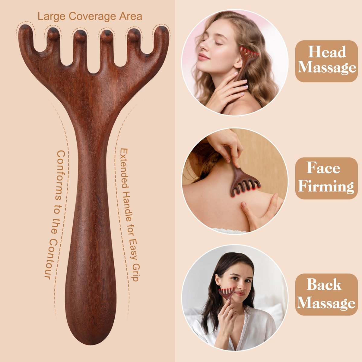 ProSuites 3er-Pack Holz-Skalpmassagegerät mit langem Griff für Dreadlocks - Multifunktionaler Haarmassagegerät für Männer & Frauen