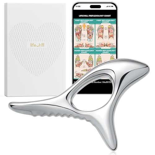 lifechill Trigger Point Massage Tool – Tiefengewebe-Muskelentspannung, Metall-Gua-Sha-Werkzeug für Faszien-Lösung, Lymphdrainage, Narbengewebe-Massage, Akupressur-Werkzeug – Silber