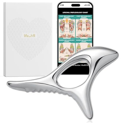 lifechill Trigger Point Massage Tool – Tiefengewebe-Muskelentspannung, Metall-Gua-Sha-Werkzeug für Faszien-Lösung, Lymphdrainage, Narbengewebe-Massage, Akupressur-Werkzeug – Silber