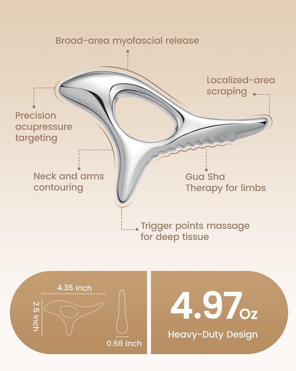 lifechill Trigger Point Massage Tool – Tiefengewebe-Muskelentspannung, Metall-Gua-Sha-Werkzeug für Faszien-Lösung, Lymphdrainage, Narbengewebe-Massage, Akupressur-Werkzeug – Silber
