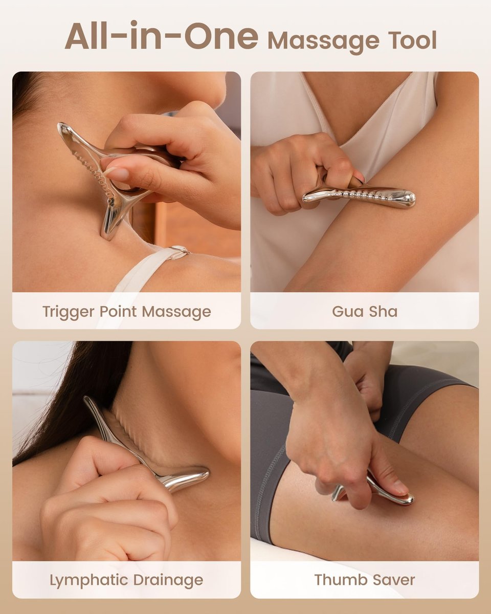 lifechill Trigger Point Massage Tool – Tiefengewebe-Muskelentspannung, Metall-Gua-Sha-Werkzeug für Faszien-Lösung, Lymphdrainage, Narbengewebe-Massage, Akupressur-Werkzeug – Silber