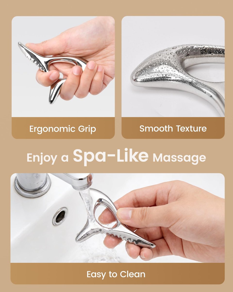 lifechill Trigger Point Massage Tool – Tiefengewebe-Muskelentspannung, Metall-Gua-Sha-Werkzeug für Faszien-Lösung, Lymphdrainage, Narbengewebe-Massage, Akupressur-Werkzeug – Silber
