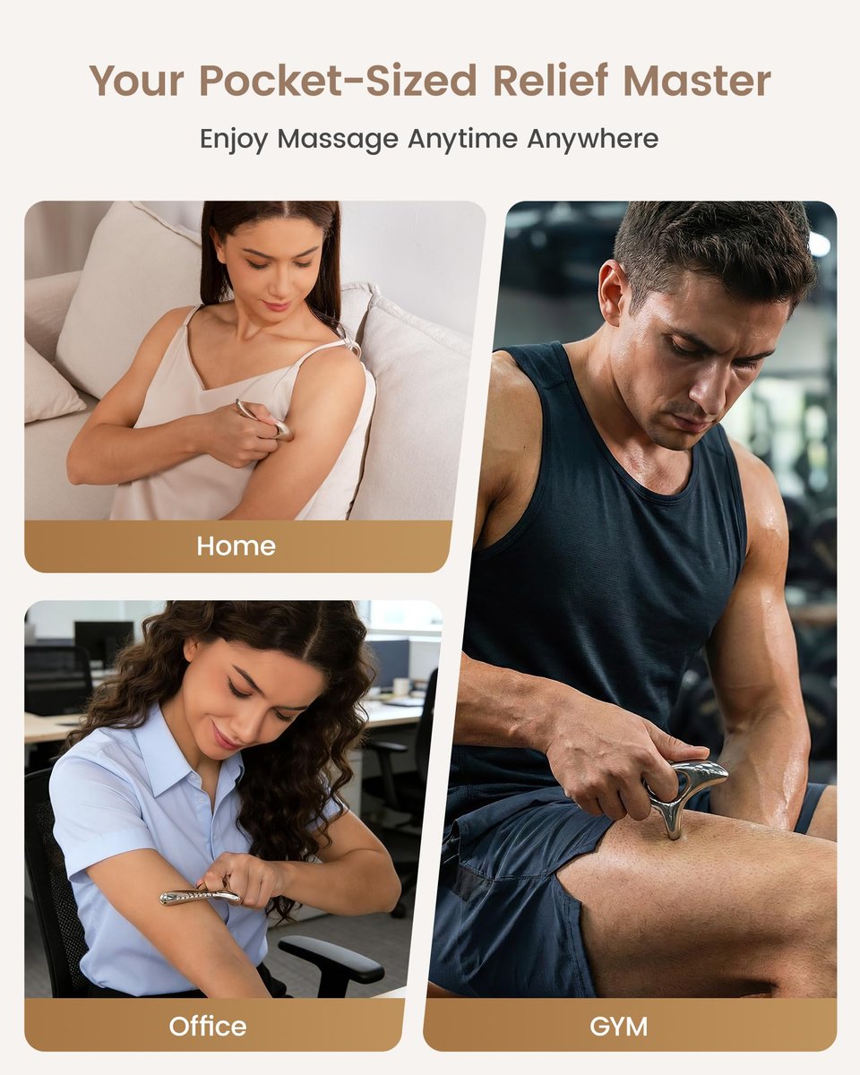 lifechill Trigger Point Massage Tool – Tiefengewebe-Muskelentspannung, Metall-Gua-Sha-Werkzeug für Faszien-Lösung, Lymphdrainage, Narbengewebe-Massage, Akupressur-Werkzeug – Silber
