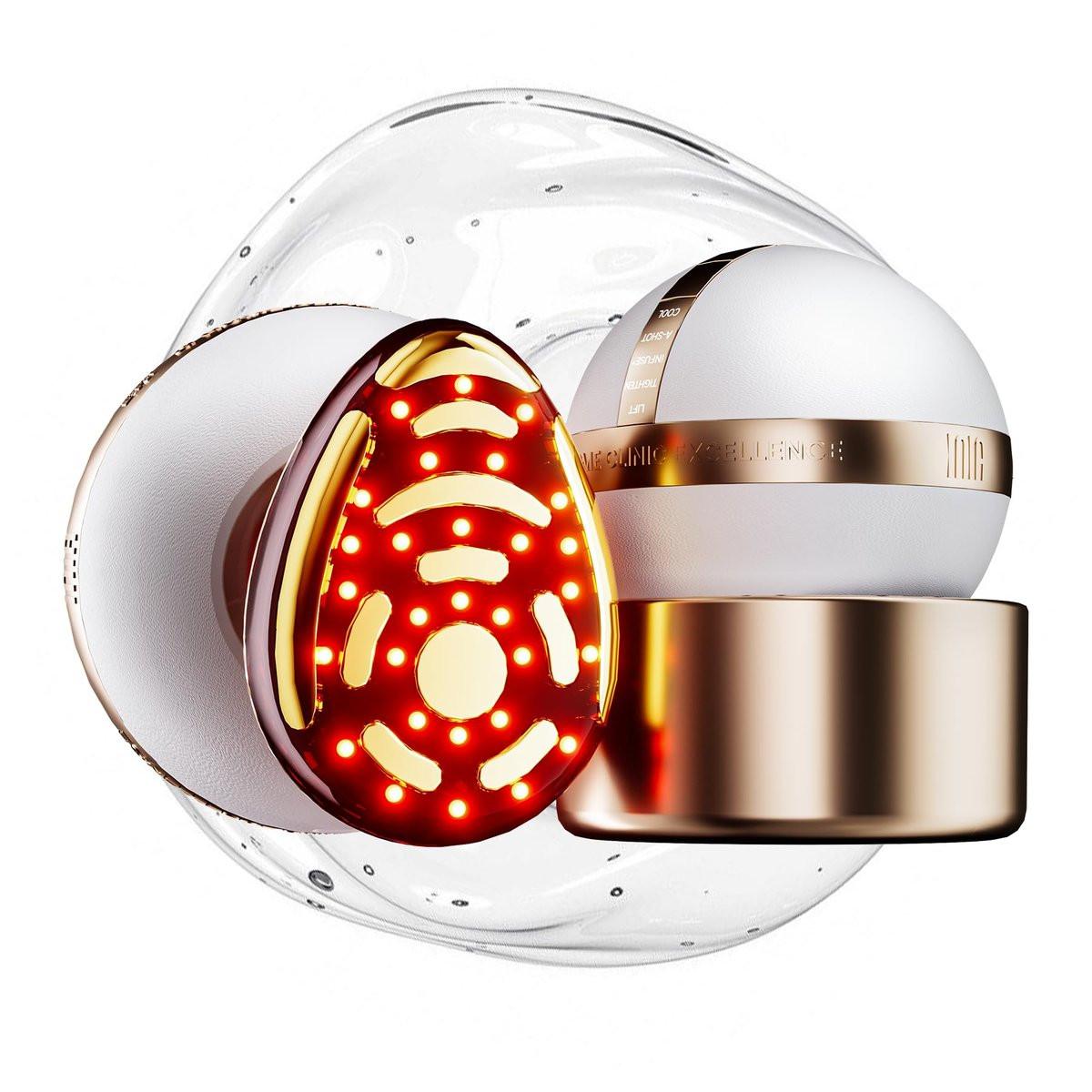 INIA SPHERA 8-in-1 Mikrostrom-Gesichtsgerät für Gesicht & Hals – verbessert mit Rotlicht, Wärme- & Kältetherapie, 5 individuelle Modi, Hautstimulation & Glow-Pflege für zu Hause