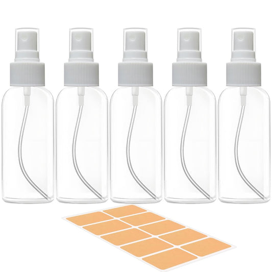 DNSEN 5er-Pack 3,4 oz Reise-Sprühflaschen TSA-geprüft Feinsprühflaschen für Flüssigkeiten Nachfüllbare leere klare Plastikflaschen mit Etiketten
