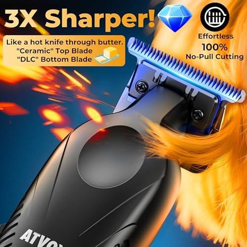 ATVOXIS 9000 RPM Rasierer für Männer – Null-Lücke T-Blatt Haar- und Barttrimmer, 3-Geschwindigkeits-Leder-Folienschaber, Kabellos, USB-C, Reiseetui