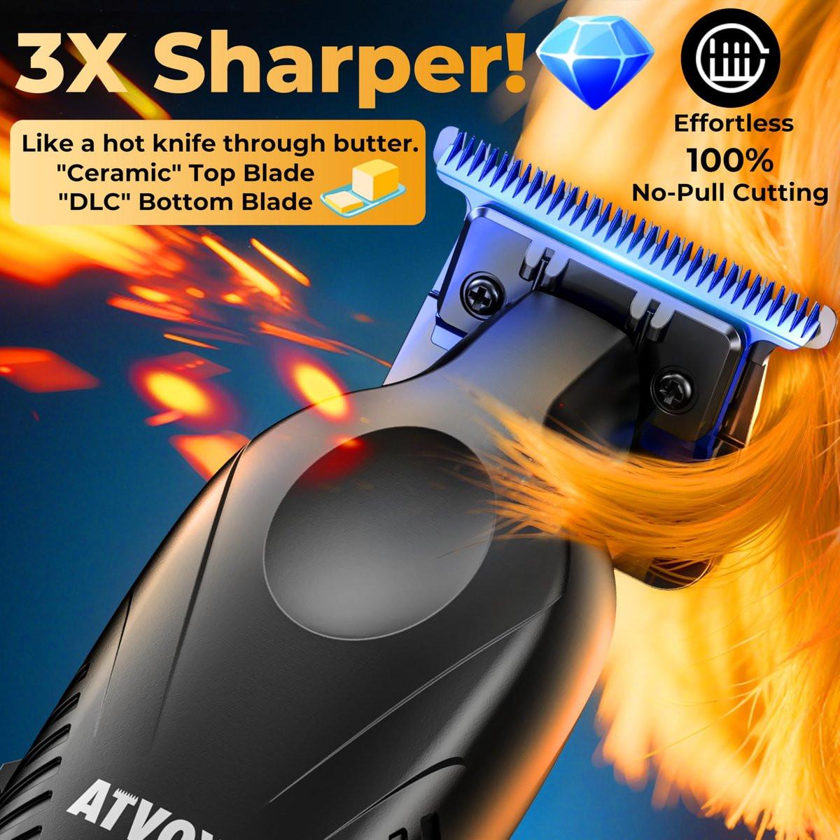 ATVOXIS 9000 RPM Rasierer für Männer – Null-Lücke T-Blatt Haar- und Barttrimmer, 3-Geschwindigkeits-Leder-Folienschaber, Kabellos, USB-C, Reiseetui