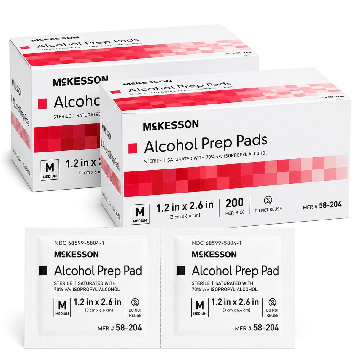 McKesson Alkoholtupfer, steril, einzeln verpackt, 70% Isopropylalkohol, mittelgroß, 2-lagig, medizinische Qualität, 400 Stück