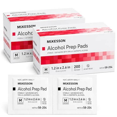 McKesson Alkoholtupfer, steril, einzeln verpackt, 70% Isopropylalkohol, mittelgroß, 2-lagig, medizinische Qualität, 400 Stück