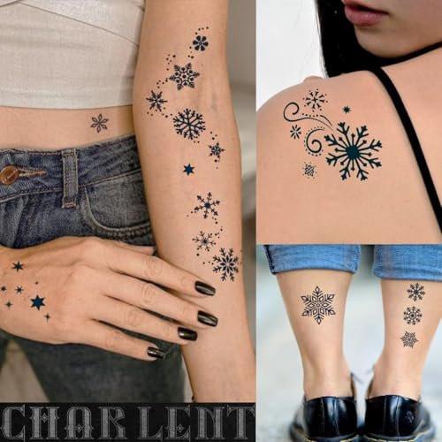 CHARLENT Schneeflocken Semi-Permanente Tattoos für Frauen und Erwachsene - Realistische Fake-Tattoos für 2 Wochen, wasserfest, natürlich verblassend