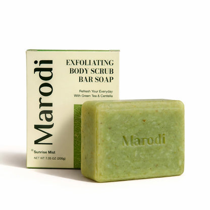 Marodi Körperpeeling-Seifenriegel, 200 g, koreanische Peeling-Duschseife mit Grüntee & Centella-Extrakt, fruchtiger Zitrusduft, tiefenreinigend, feuchtigkeitsspendend & erfrischend, Sunrise Mist