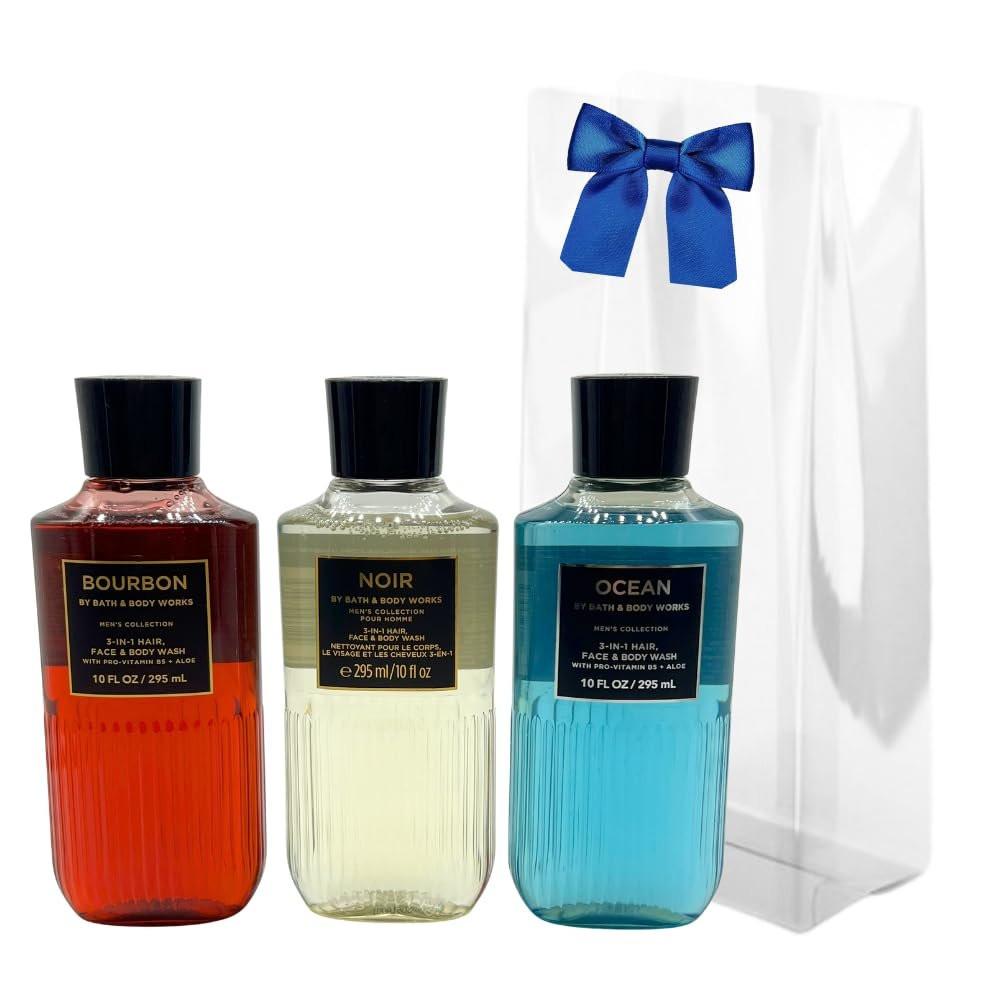 Bath & Body Works Herren Collection 3-in-1 Haar-, Gesichts- & Körperwäsche Geschenkset mit blauer Schleife - 3 x 295 ml