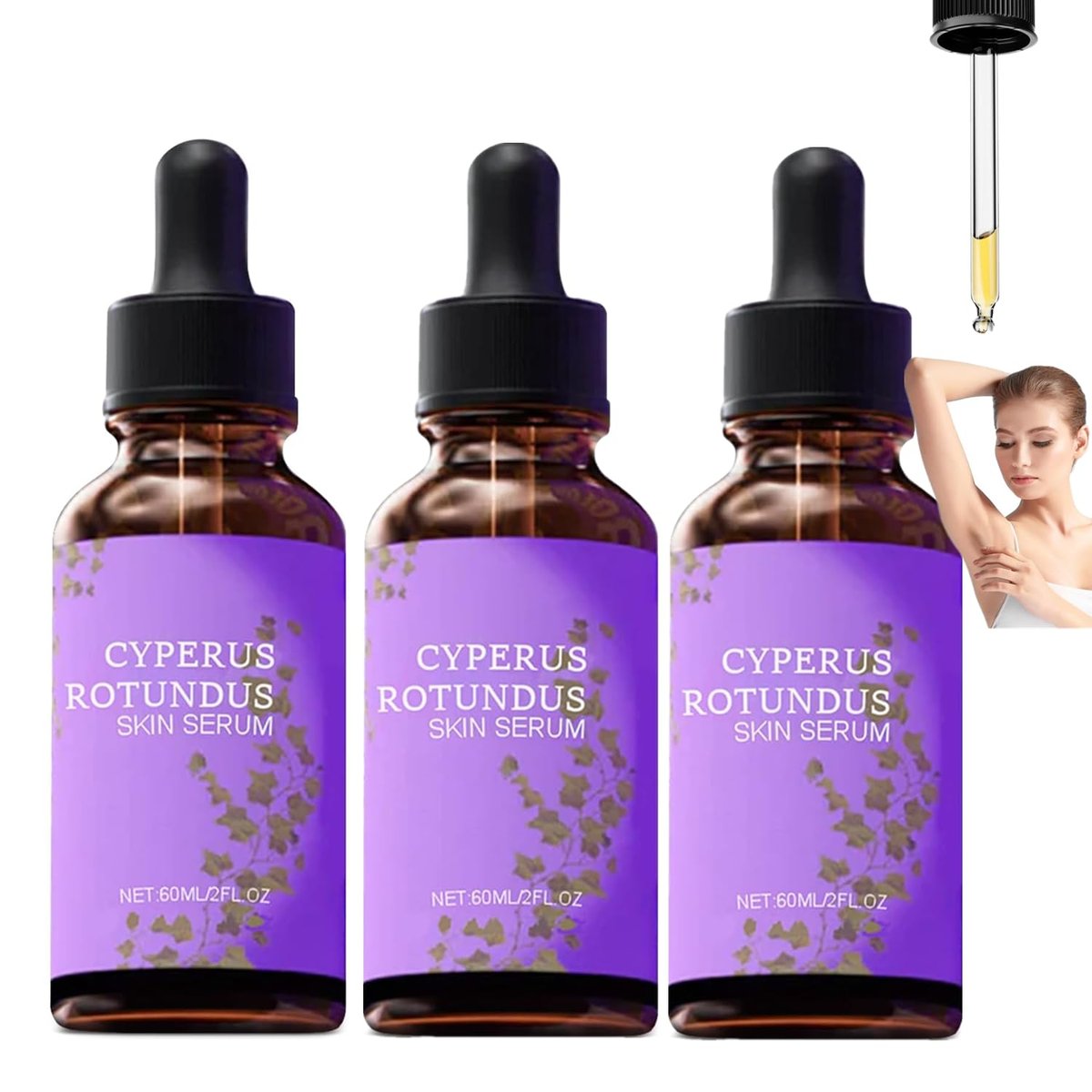 LOYOTICE 3er-Pack Cyperus Rotundus Hautserum – Natürliches Öl zur Haarentfernung, Feuchtigkeitsspendend und Hautberuhigend, Ausgleich des Hauttons, Reduzierung von Körperhaar