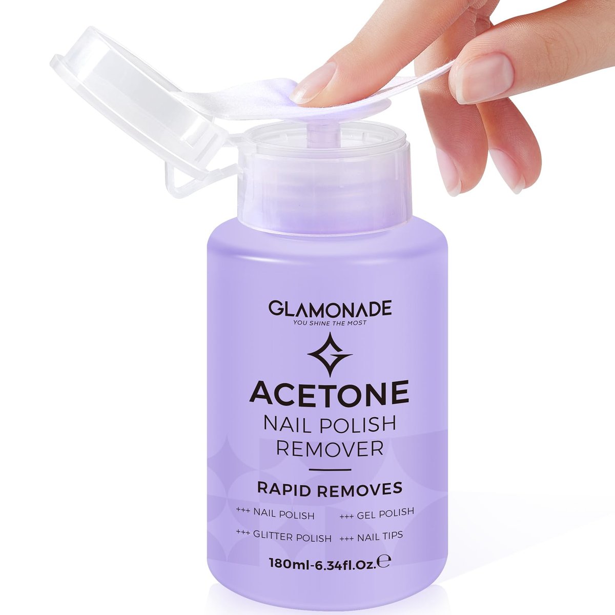 Glamonade Aceton-Nagellackentferner: Gel-Nagellackentferner für die Entfernung von normalem Nagellack/Gel/Nageltipps/Glitzerlack | Traubenduft Gel-Nagellackentferner mit praktischer Pumpe (6,34 Fl Oz)