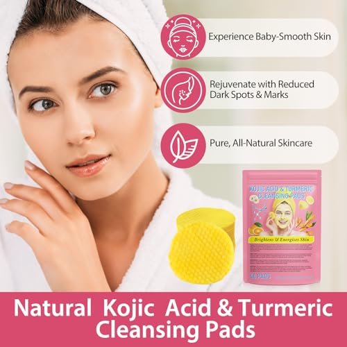Kojic Acid & Turmeric Reinigungspads – Gesichtspeeling gegen dunkle Flecken mit Zitronenextrakt, Vitamin C & B5 (40 Stück)