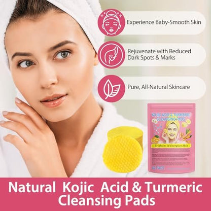 Kojic Acid & Turmeric Reinigungspads – Gesichtspeeling gegen dunkle Flecken mit Zitronenextrakt, Vitamin C & B5 (40 Stück)