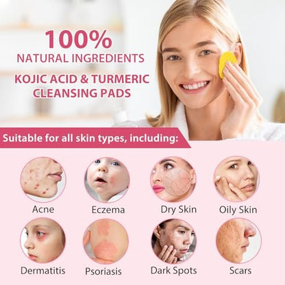 Kojic Acid & Turmeric Reinigungspads – Gesichtspeeling gegen dunkle Flecken mit Zitronenextrakt, Vitamin C & B5 (40 Stück)